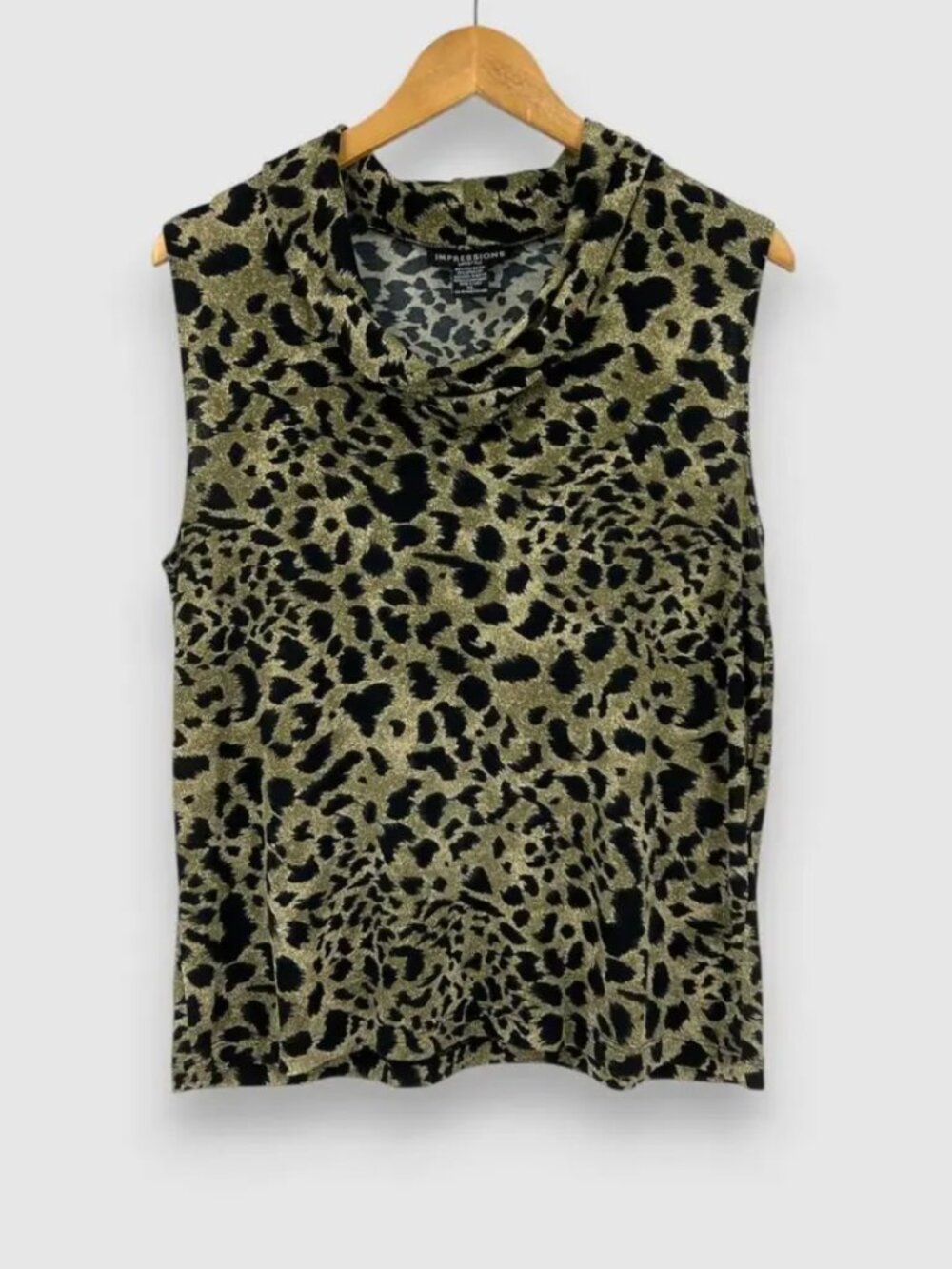 90s Vintage Impressions Lifestyle Leopard Print Sleeveless Cowl Neck Top  XL